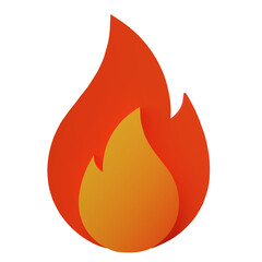 3D fire icon isolated on transparent background. 3d cartoon simple illustration