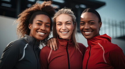 Fototapeta premium Happy female athletes wearing sports clothing. Generative AI