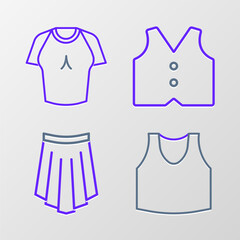 Set line Undershirt, Skirt, Waistcoat and T-shirt icon. Vector
