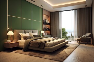 Contemporary bedroom with natural light, minimalist decor and stylish comfort