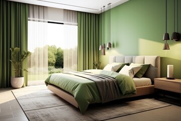 Contemporary bedroom with natural light, minimalist decor and stylish comfort