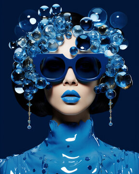 Generative ai young fashionable stylish woman model blue aestethic