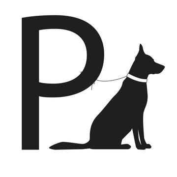 Dog Parking Sign. Dog's Profile Black Silhouette. Vector Illustration Isolated On A White Background