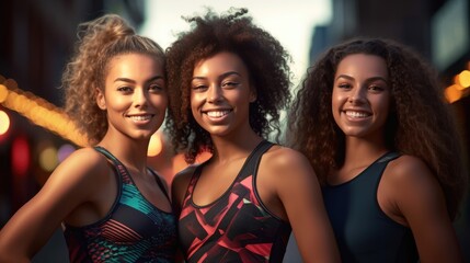 Obraz premium Happy female athletes wearing sports clothing. Generative AI