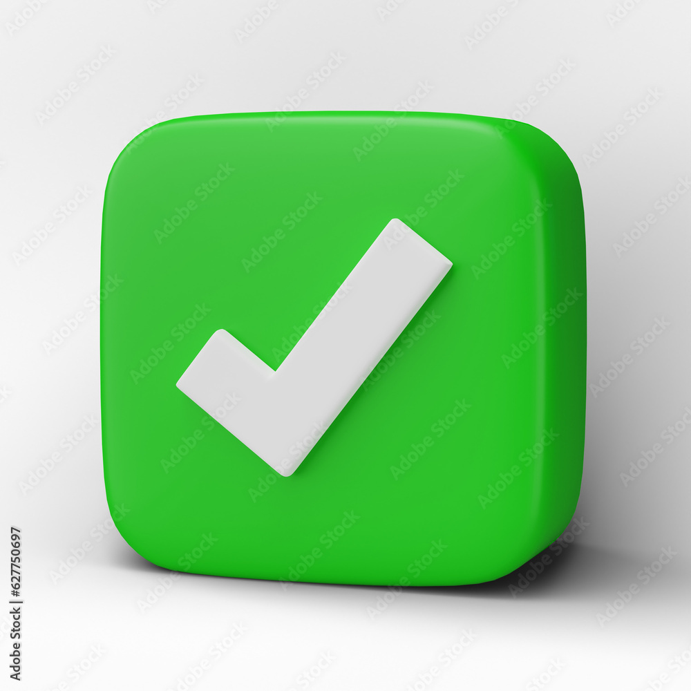 Poster check mark icon 3d render, isolated on transparent background