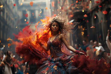Naklejka premium A mesmerizing visual journey featuring dancers and performers expressing their art through unconventional and innovative movements. Generative AI