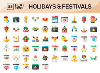 Holidays and Festivals Flat Icons Pack Vol 1