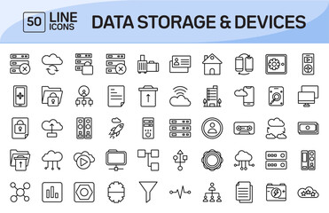 Data Storage and Devices Line Icons Pack Vol 1