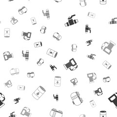 Set Metallic pipes and valve, Oil railway cistern, Petrol or gas station and Barrel oil on seamless pattern. Vector