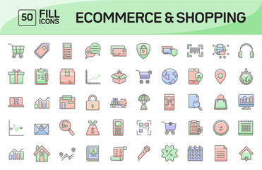 Ecommerce and Shopping Awesome Color Outline Icons Pack Vol 1