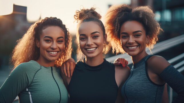 Happy female athletes wearing sports clothing. Generative AI