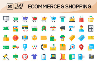 Fototapeta na wymiar Ecommerce and Shopping Flat Icons Pack Vol 3