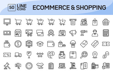 Fototapeta na wymiar Ecommerce and Shopping Line Icons Pack Vol 3