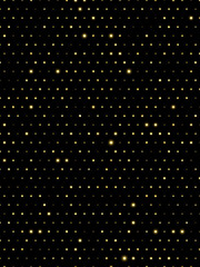 Festive vector background with gold glitter and confetti for christmas celebration. Black background with glowing golden particles.