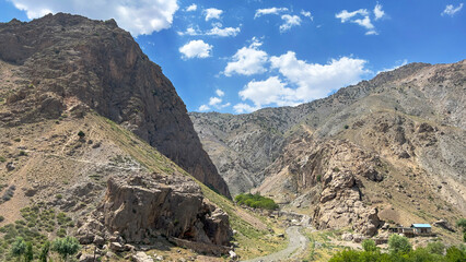 Mountain ranges and clear sky. Pamir. Tajikistan