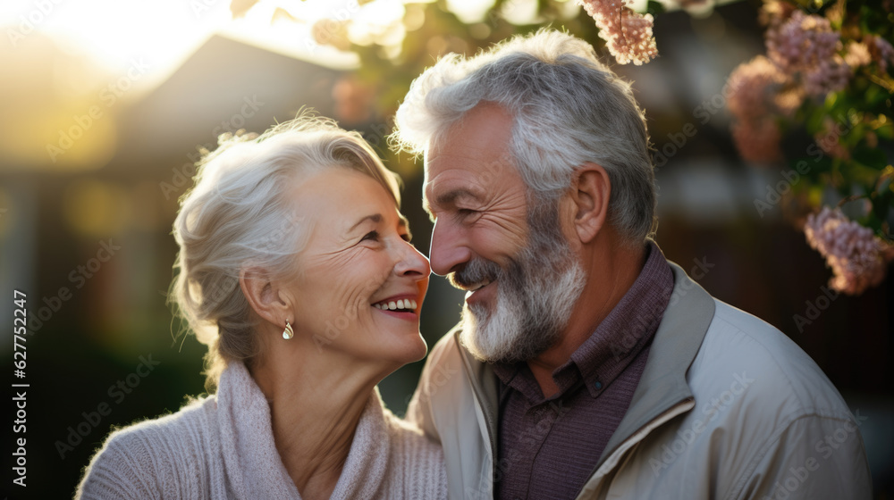 Wall mural An elderly couple in love in nature.