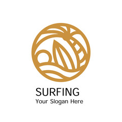 Monoline Surfing Beach Flat Minimalist Company Logo Vector Template