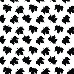 Black and White Abstract leaves silhouette seamless pattern. 