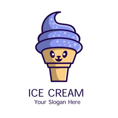 Cute Ice Cream Cone Mascot Logo Design