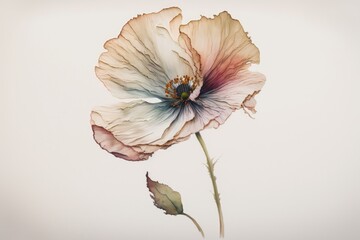 Fototapeta premium Poppy flower on a white background, vintage style, retro toned