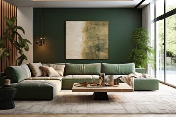 wide view details of a sleek, contemporary living room sofa, couch, pillows and tv stand - 627752824