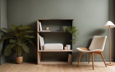 Fototapeta na wymiar Luxury living room in house with modern interior design, green velvet sofa, coffee table,