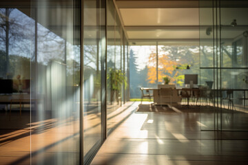 Artistic Bauhaus-inspired Glass Door Interior: Blurry View in Tabletop Photography Style
