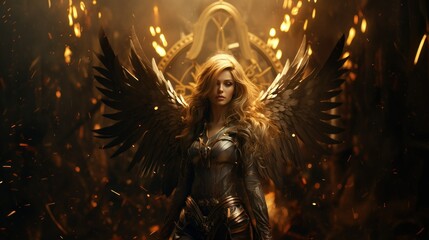 Beautiful Angel Woman in Armor. Digital Art Wallpaper Backdrop. Generative AI Illustration.