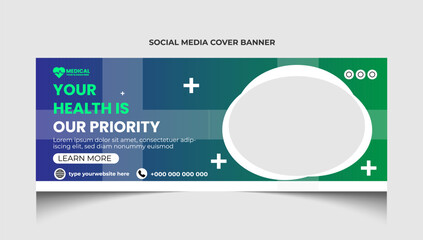 Healthcare or medical social media facebook cover template design or medical web banner template.