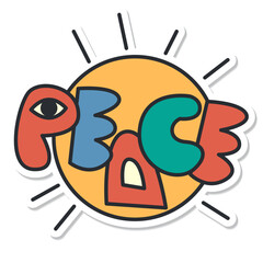 Peaceful sticker vintage bright, groovy print 70s
