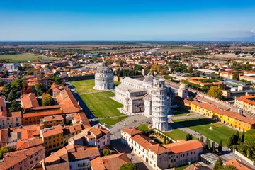 Photo sur Aluminium Tour de Pise Pisa Cathedral and the Leaning Tower in a sunny day in Pisa, Italy. Pisa Cathedral with Leaning Tower of Pisa on Piazza dei Miracoli in Pisa, Tuscany, Italy.