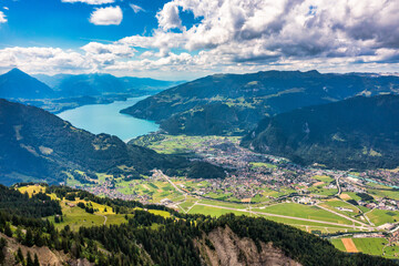 Beautiful Lake Thun and Lake Brienz view from Schynige Platte trail in Bernese Oberland, Canton of...