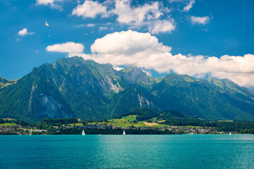 Lake Brienz with beautiful mountains in the background, Berne Canton, Switzerland