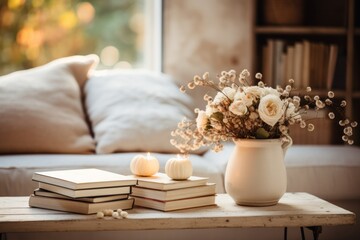 Cozy autumn background with books