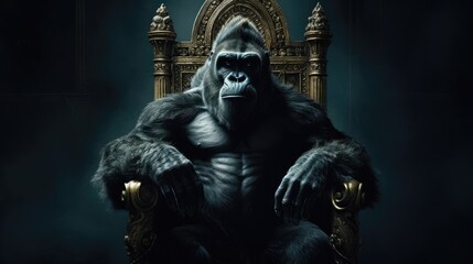 king gorilla sitting on a throne. Created with Generative AI.