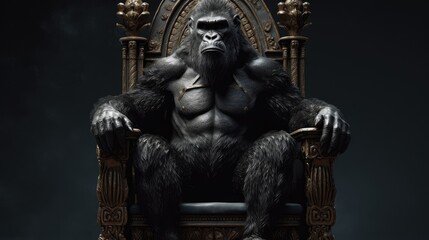 king gorilla sitting on a throne. Created with Generative AI.