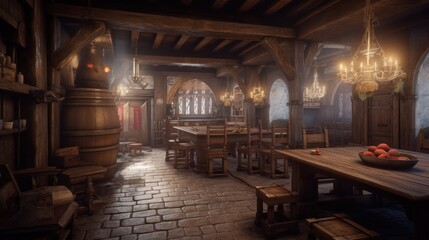 Medieval tavern interior design, medieval bar generative ai