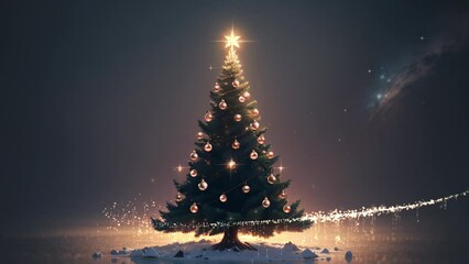 AIで作成したクリスマスツリー(光のエフェクトが周りを舞う)