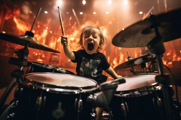 Fototapeta na wymiar Baby Drummers' Massive Showdown