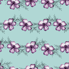 Seamless Pattern with Hand Drawn Marigold Flower.
