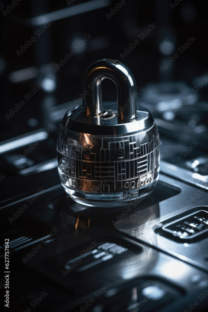 Poster digital padlock. cyber security technology network data protection technology virtual dashboard.onli