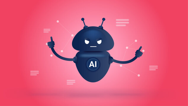 Dangerous AI - Vector illustration of angry and evil artificial intelligence on red background