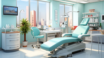 Doctor's workplace in interior of modern medical office