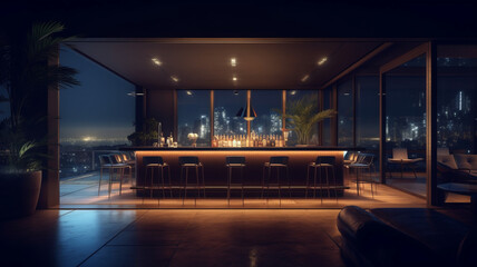 design of an indoor bar into a design house, ultra realistic, beautiful led light - obrazy, fototapety, plakaty