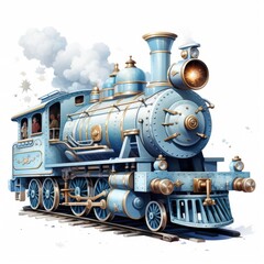 Watercolor Clipart Retro Train with Polka Dot Pattern, on white background