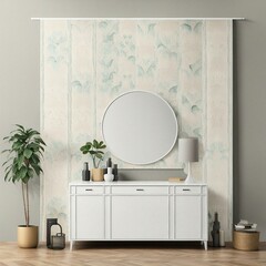 A small dresser with a mirror on it. Ai generated. 