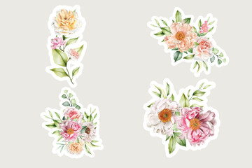 watercolor peony sticker arrangement illustration design