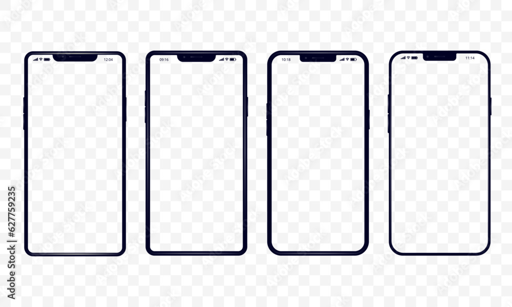 Aufkleber mobile phone mockups - vector templates of various unbranded smartphones with transparent screen and
