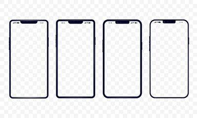 Mobile phone mockups - Vector templates of various unbranded smartphones with transparent screen and background