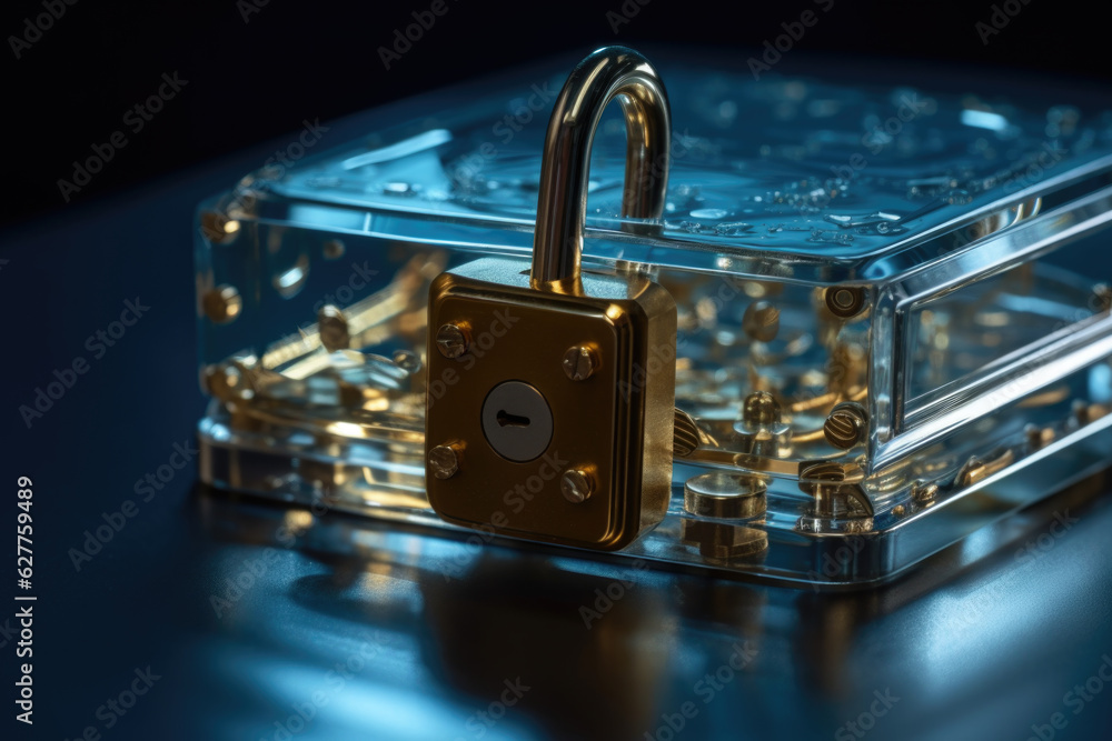 Poster digital padlock. cyber security technology network data protection technology virtual dashboard.onli